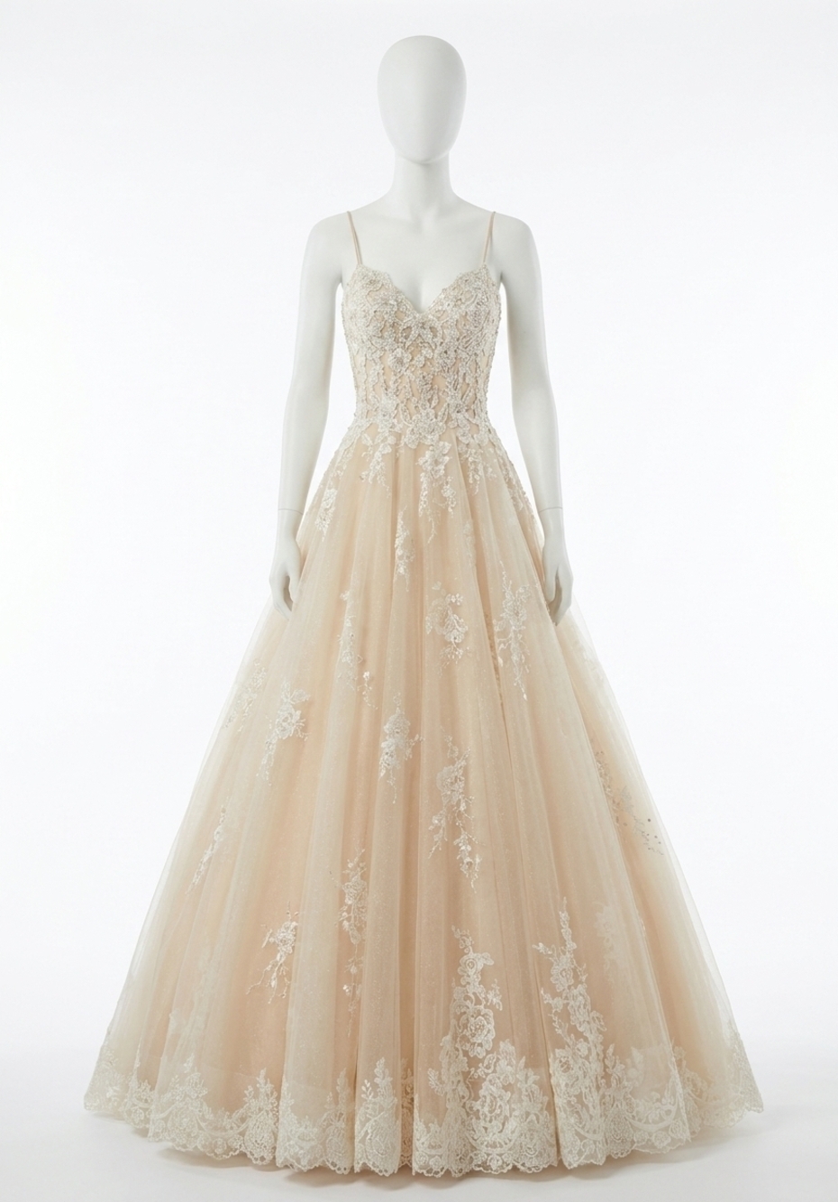 NEW MORILEE mariska embroidered alencon lace gown in ivory/nude